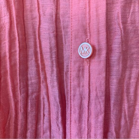 ‘Michael’ Michael Kors Pink Rouched Belted Button-Up Top- Women XS - Picture 5 of 9